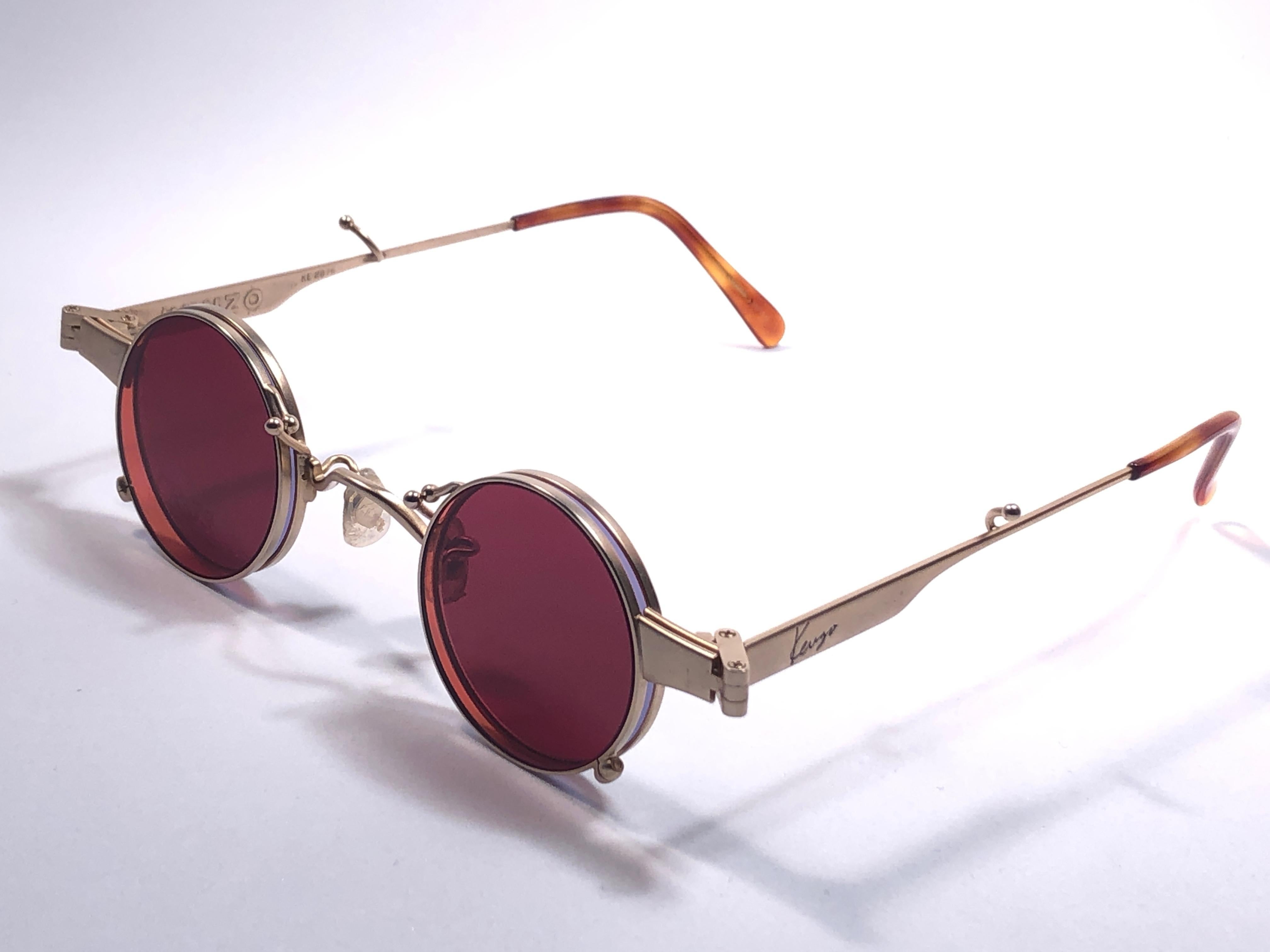 Women's or Men's New Rare Vintage Kenzo KE2876 Hinged Gold Sunglasses 1980's Made in Japan