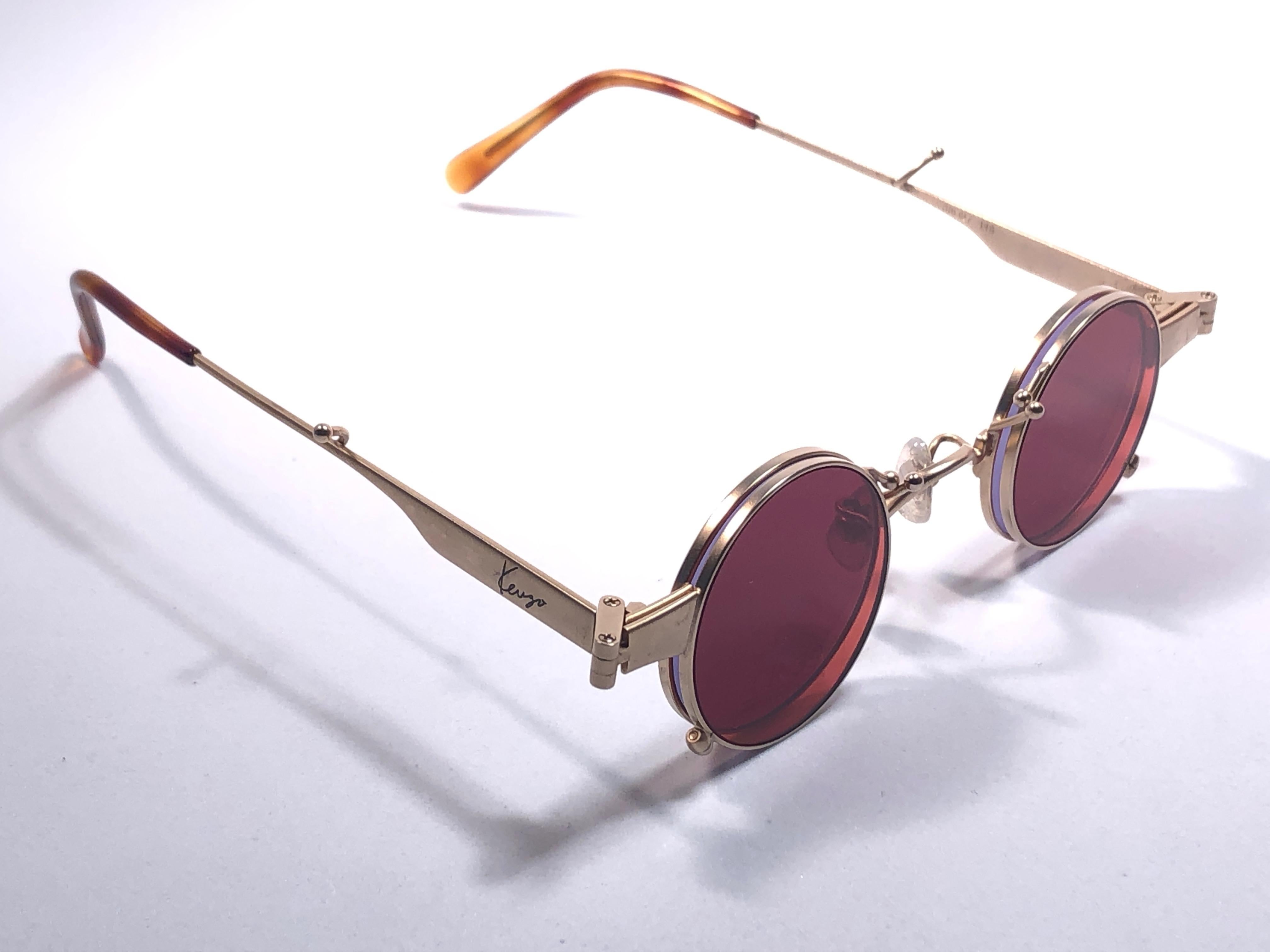 New Rare Vintage Kenzo KE2876 Hinged Gold Sunglasses 1980's Made in Japan 1
