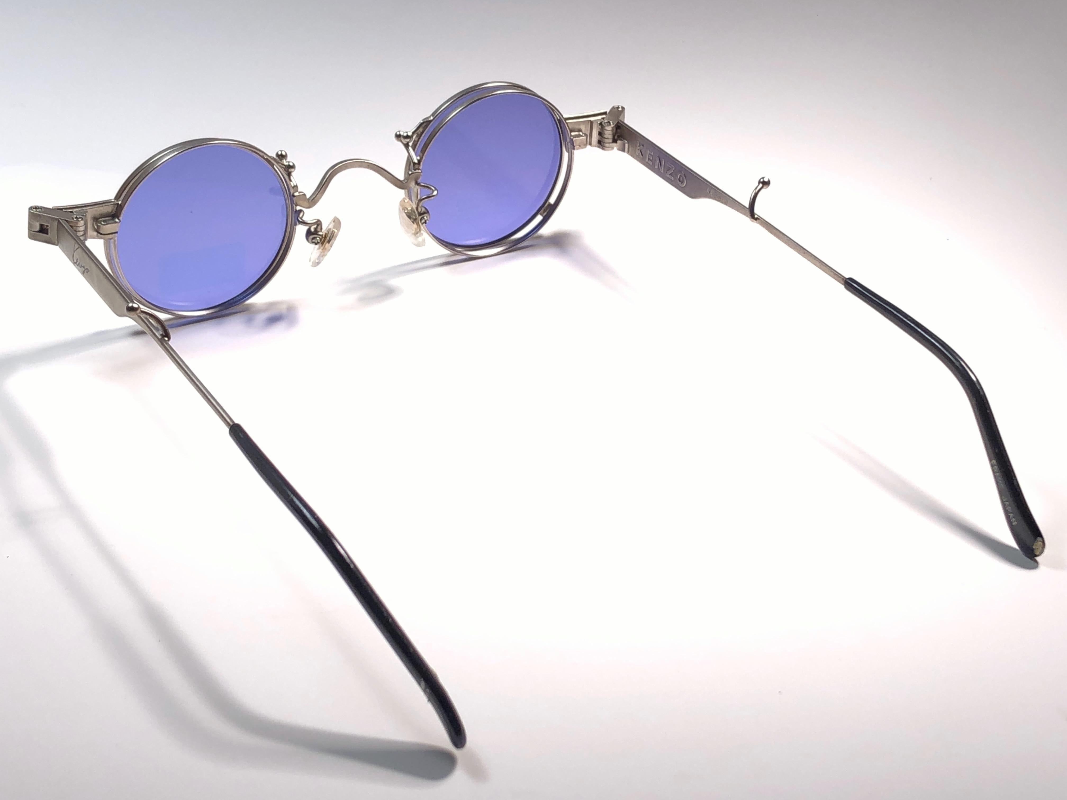 New Rare Vintage Kenzo KE2876 Hinged Silver Sunglasses 1980's For Sale 2