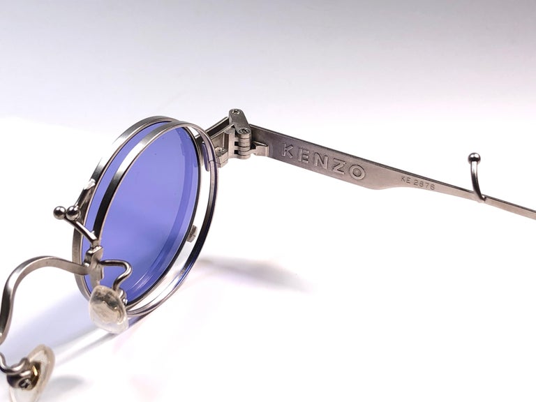 New Rare Vintage Kenzo KE2876 Hinged Silver Sunglasses 1980
