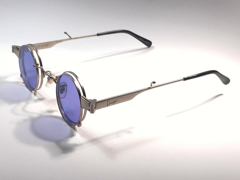 New Rare Vintage Kenzo KE2876 Hinged Silver Sunglasses 1980