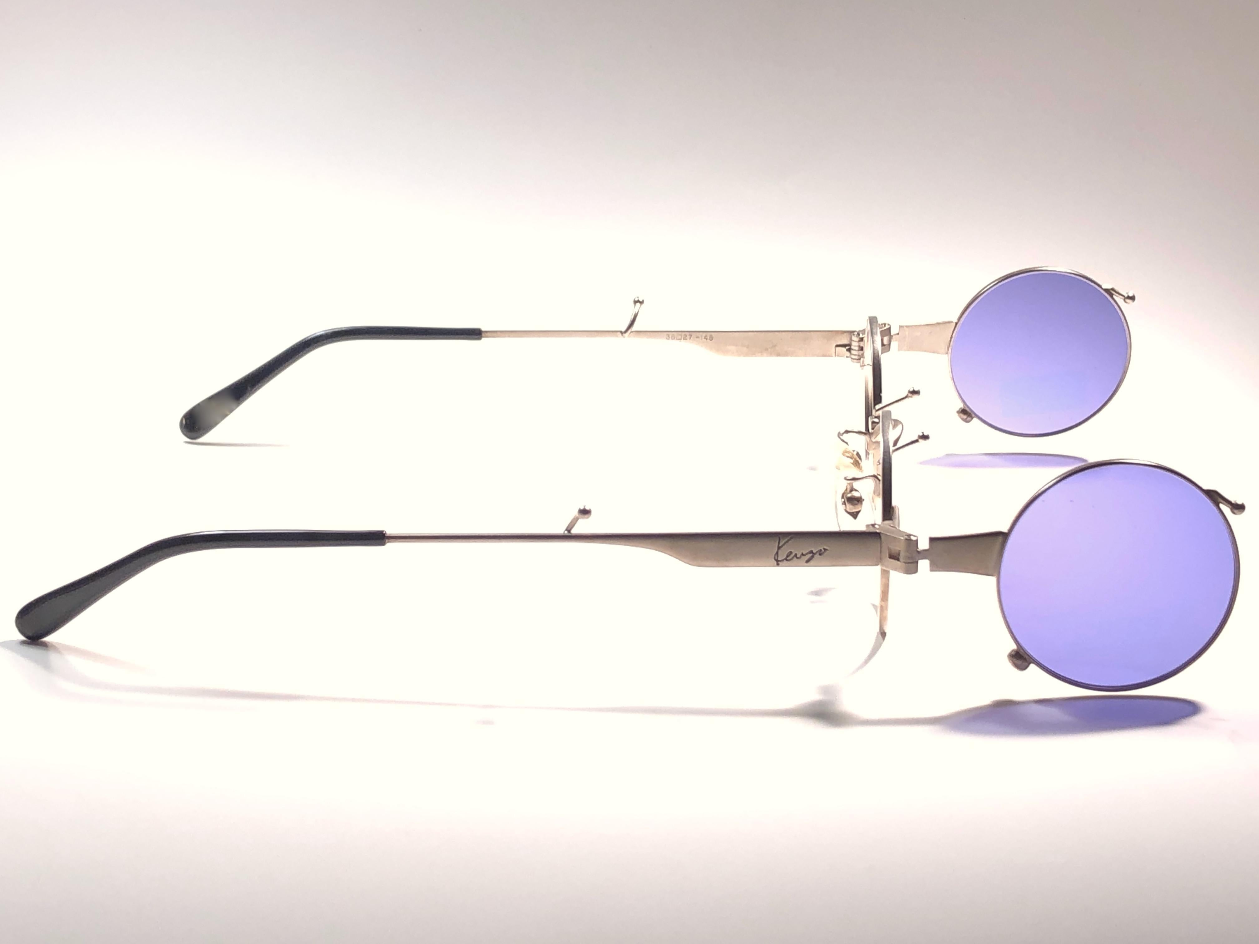 New Rare Vintage Kenzo KE2876 Hinged Silver Sunglasses 1980's In New Condition For Sale In Baleares, Baleares