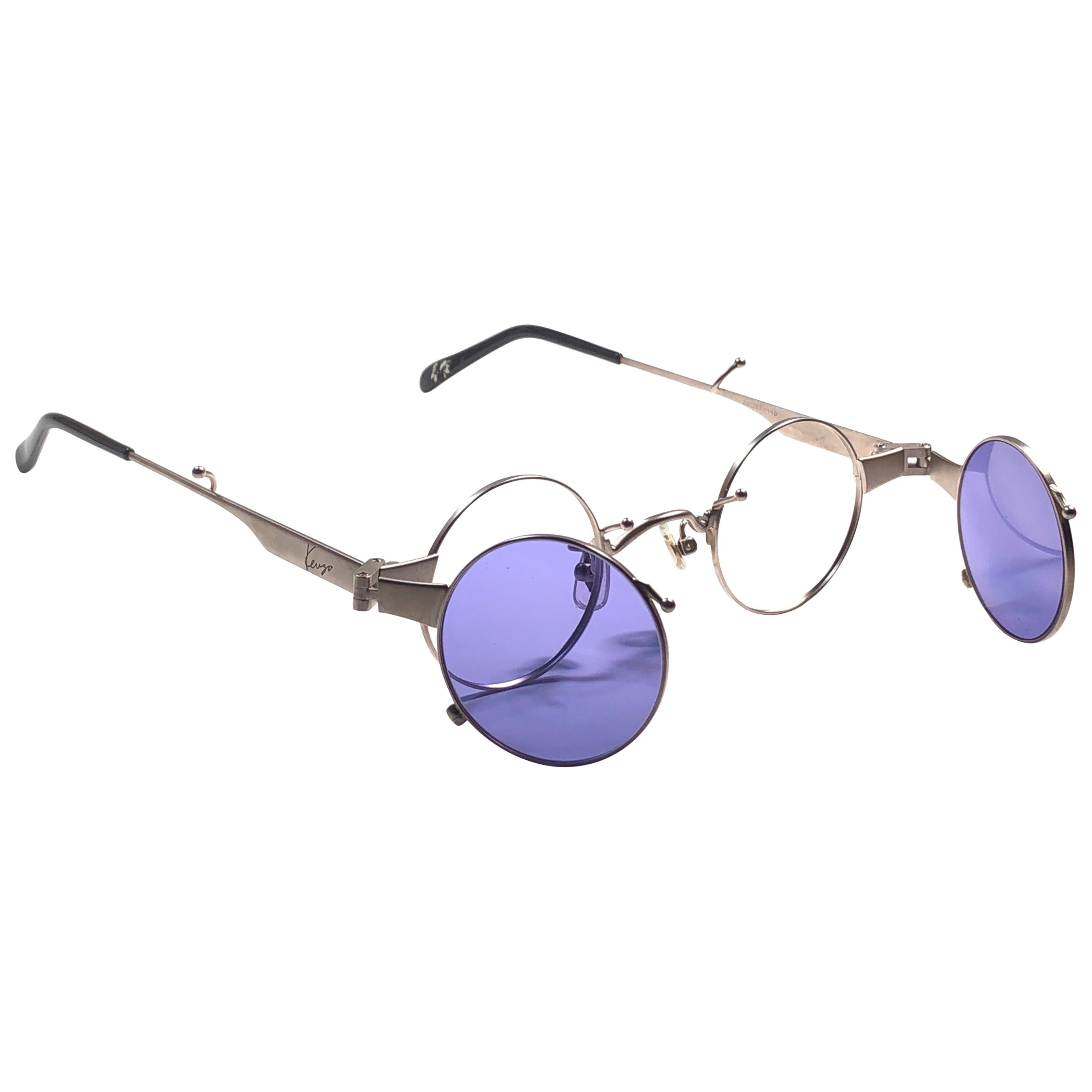 New Rare Vintage Kenzo KE2876 Hinged Silver Sunglasses 1980's