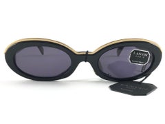 Lunettes de soleil vintage Lanvin « Candie » noires et dorées avec masque, 1980, neuves et rares
