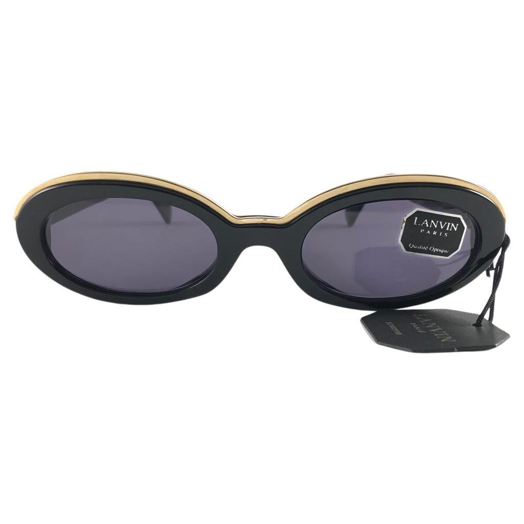 Neu Seltene Vintage Lanvin "" Candie "" Schwarz & Gold Maske 1980 Sonnenbrille im Angebot