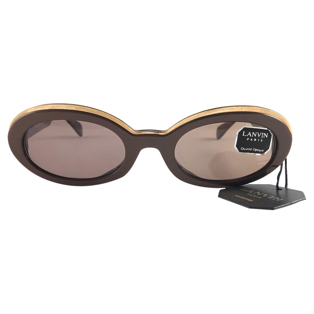 Neu Seltene Vintage Lanvin "" Candie "" Mocca & Gold Maske 1980 Sonnenbrille