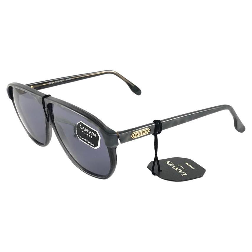 Nuovi rari occhiali da sole vintage Lanvin "Charly" grigio traslucido 1980