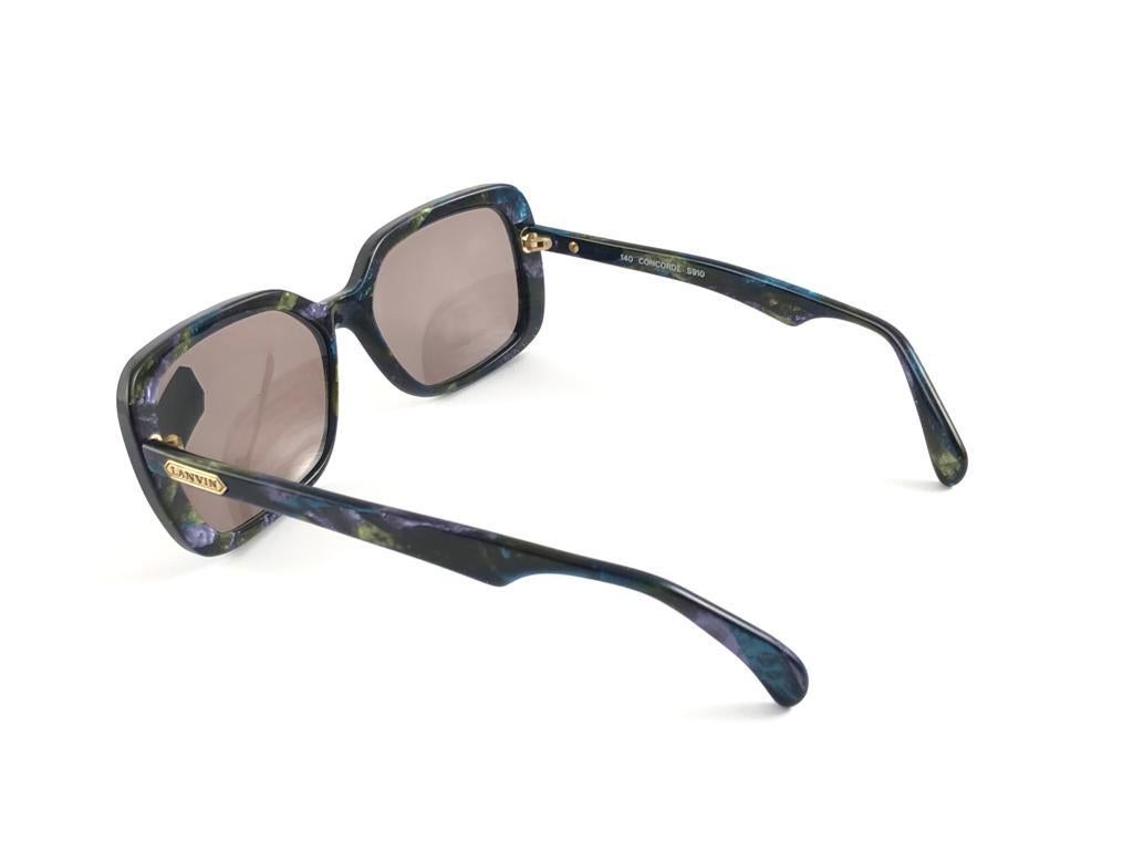 New Rare Vintage Lanvin Concorde Marbled Blue 1980 Sunglasses In New Condition For Sale In Baleares, Baleares