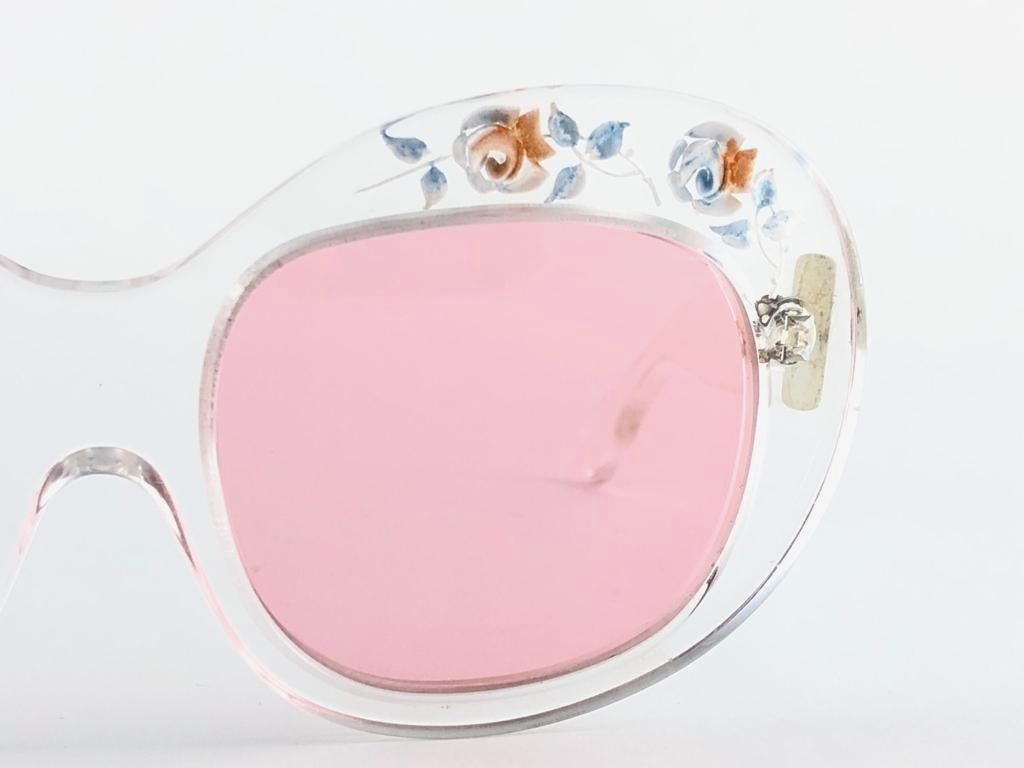 New Rare Vintage Philippe Chevallier Clear Flowers Elton John's 1960's Sunglasses Neuf - En vente à Baleares, Baleares
