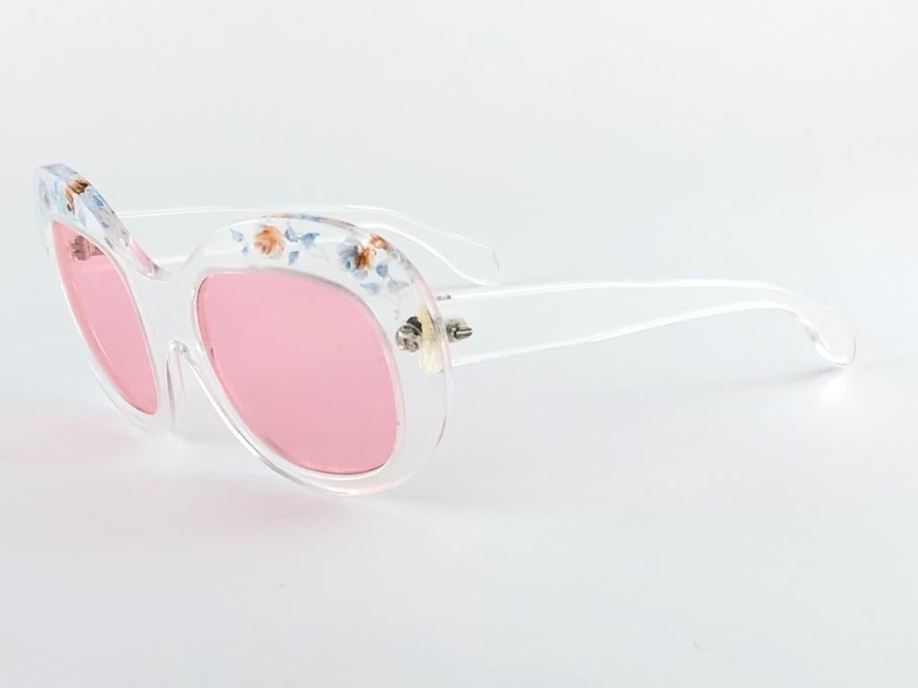 New Rare Vintage Philippe Chevallier Clear Flowers Elton John's 1960's Sunglasses Pour femmes en vente