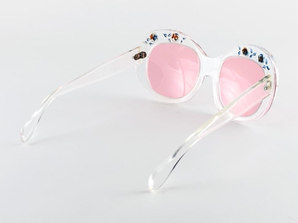 Beige New Rare Vintage Philippe Chevallier Clear Flowers Elton John 1960's Sunglasses For Sale