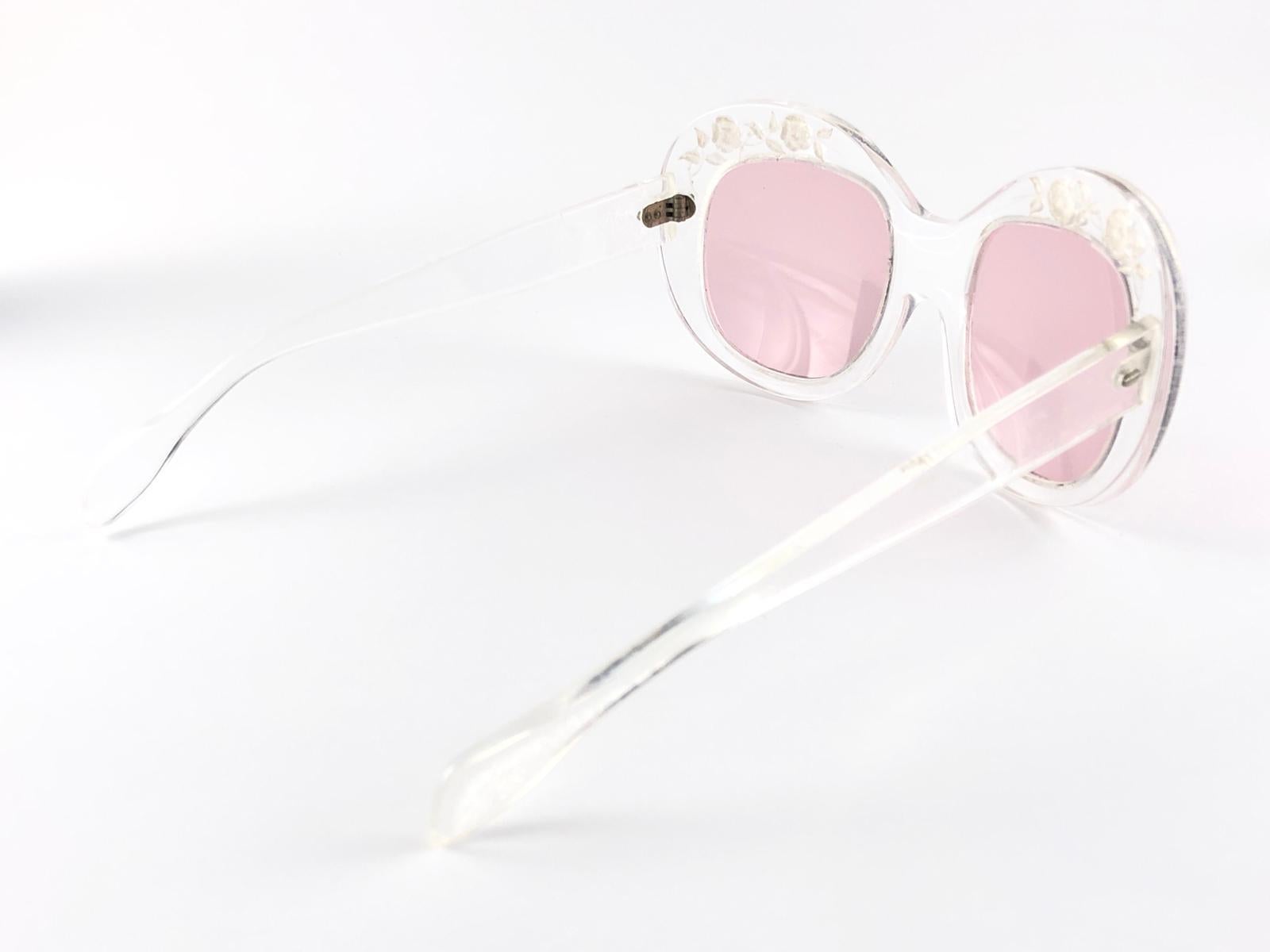 New Rare Vintage Philippe Chevallier Clear Flowers Elton John 1960's Sunglasses In New Condition For Sale In Baleares, Baleares