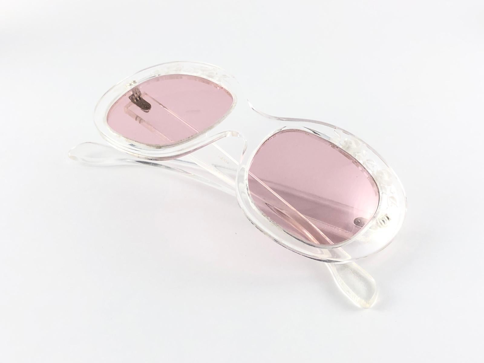Women's New Rare Vintage Philippe Chevallier Clear Flowers Elton John 1960's Sunglasses For Sale