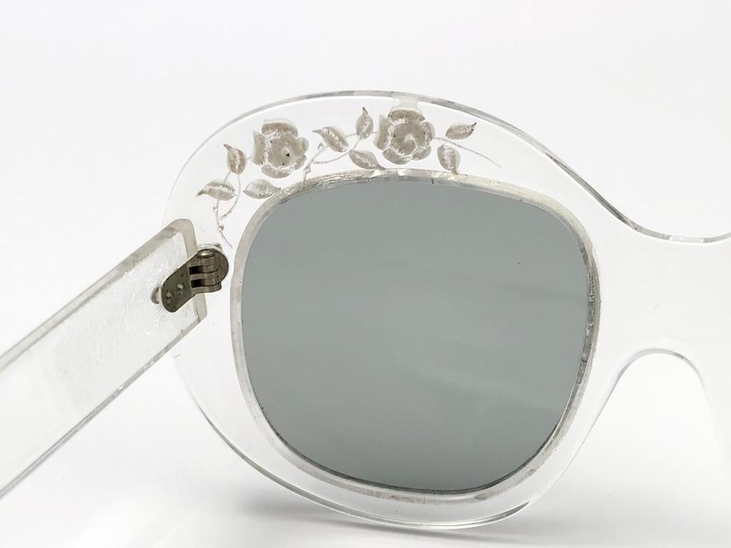 Women's New Rare Vintage Philippe Chevallier Clear Flowers Elton John 1960's Sunglasses