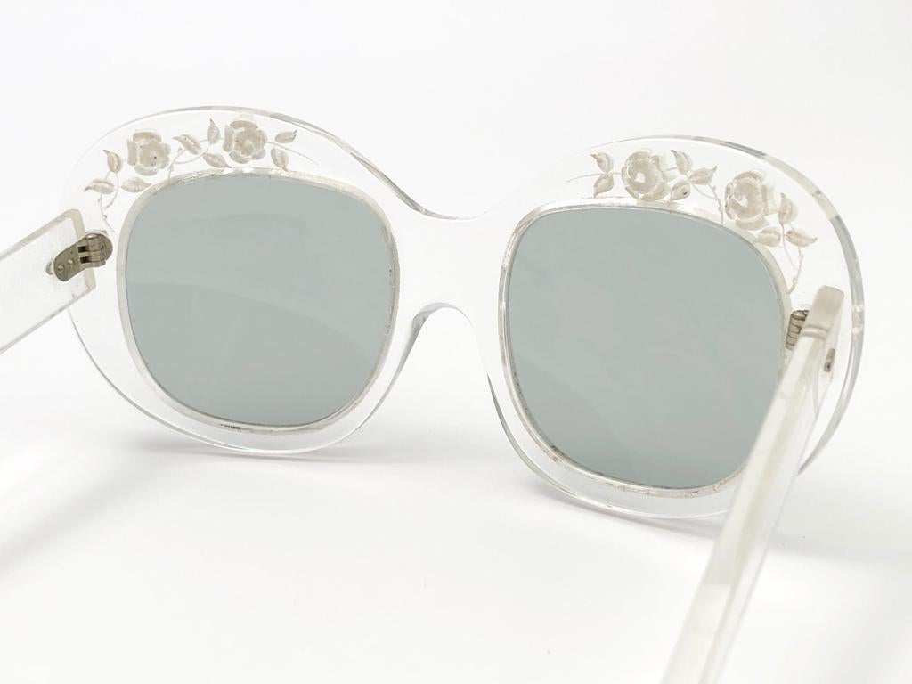 New Rare Vintage Philippe Chevallier Clear Flowers Elton John 1960's Sunglasses 1