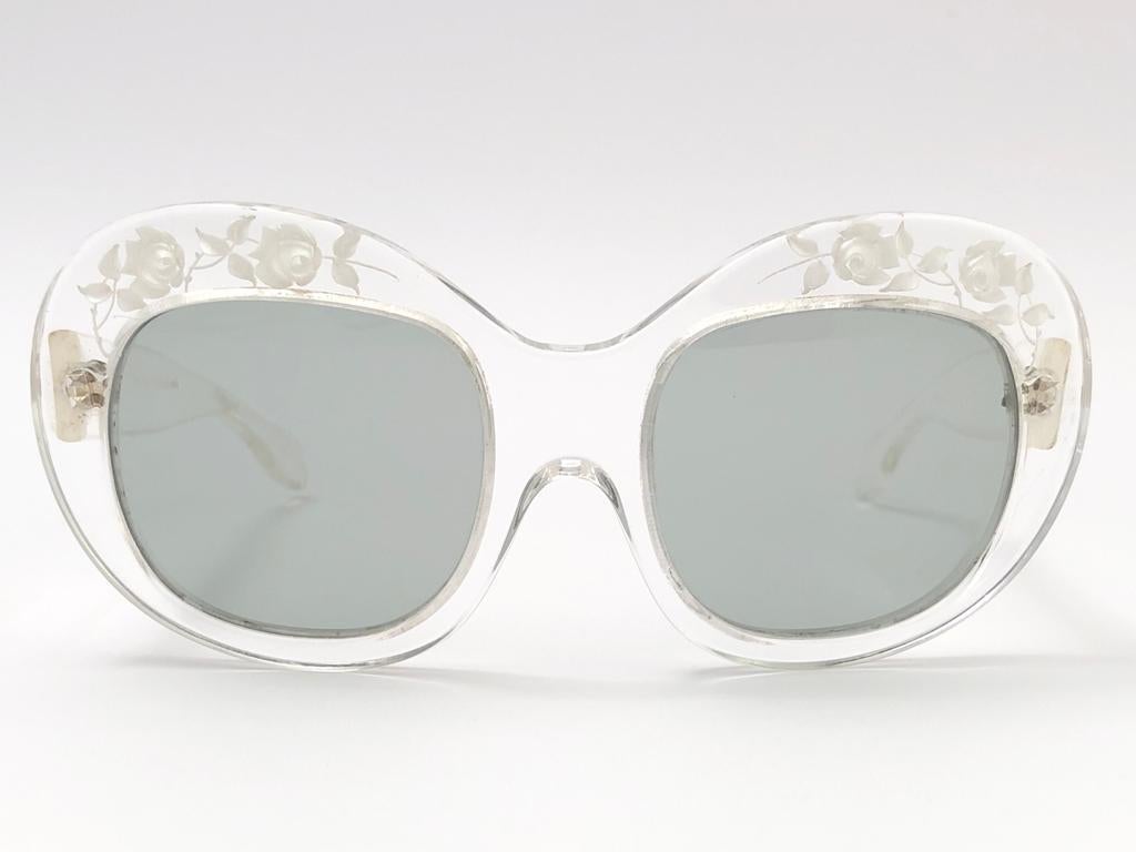 New Rare Vintage Philippe Chevallier Clear Flowers Elton John 1960's Sunglasses