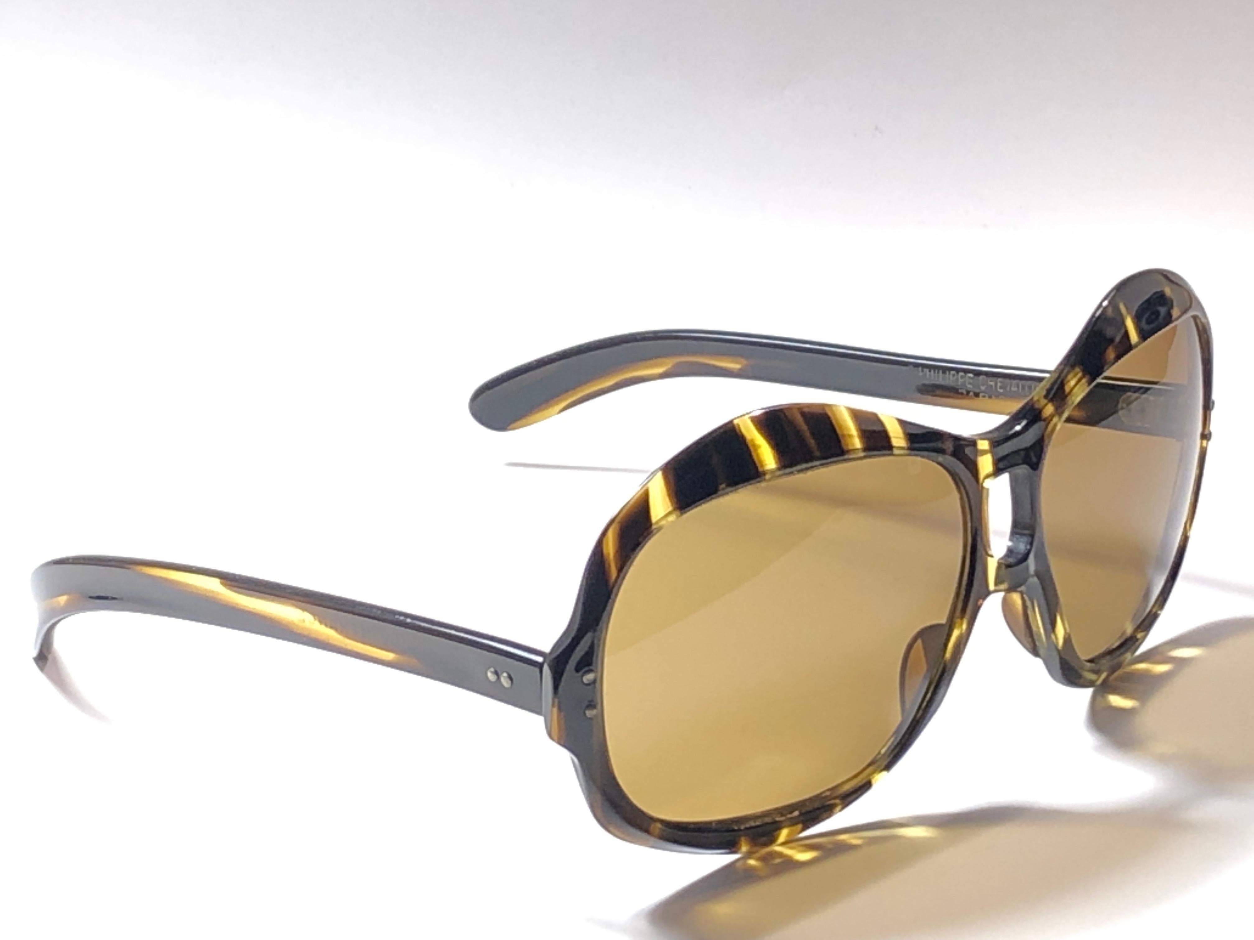 Black New Rare Vintage Philippe Chevallier Dark Tortoise Oversized 1960's Sunglasses For Sale