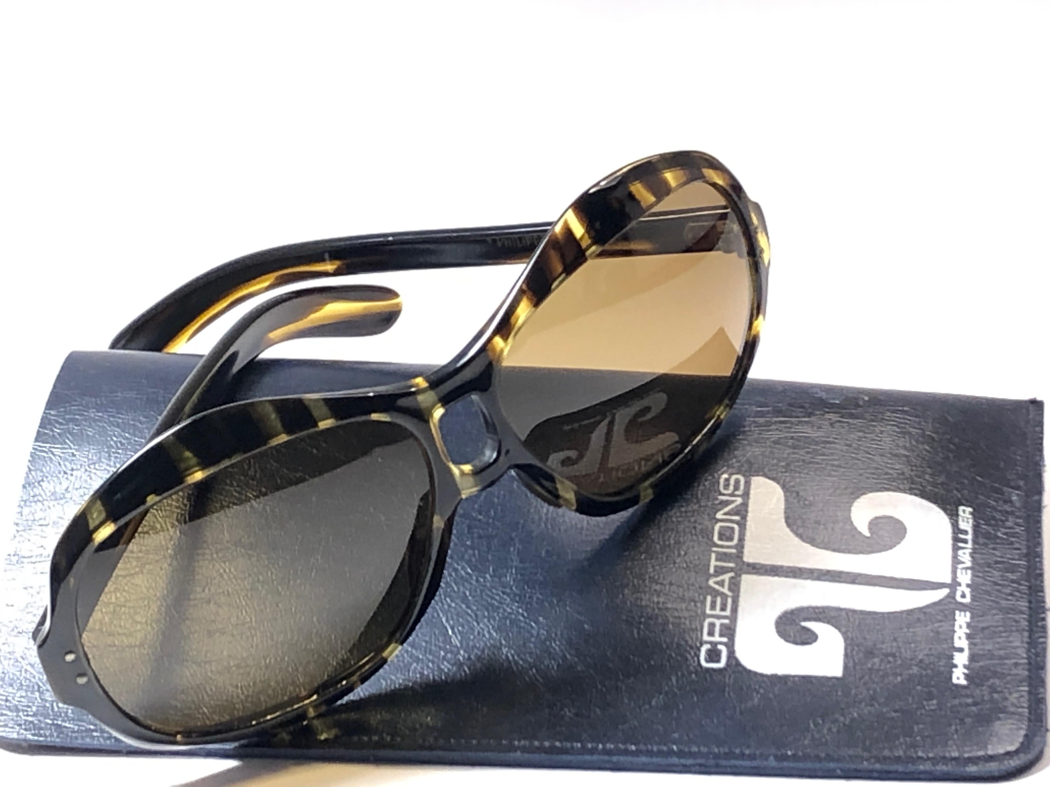 New Rare Vintage Philippe Chevallier Dark Tortoise Oversized 1960's Sunglasses For Sale 3