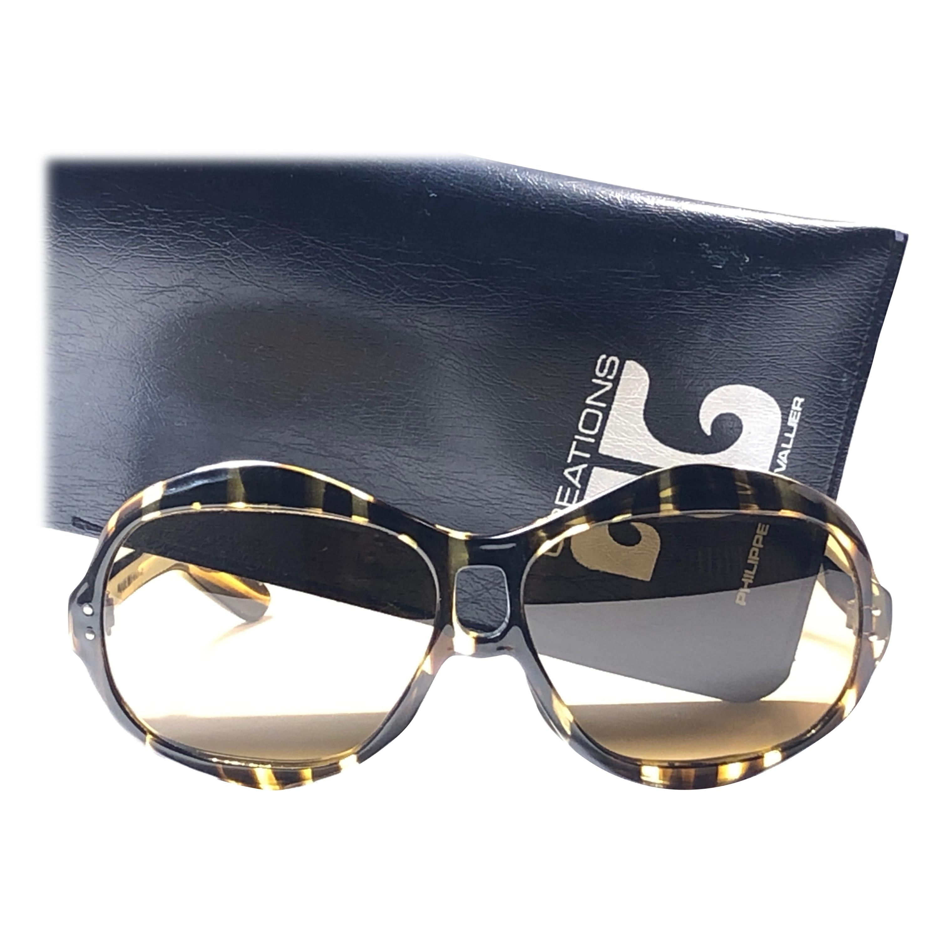 New Rare Vintage Philippe Chevallier Dark Tortoise Oversized 1960's Sunglasses For Sale
