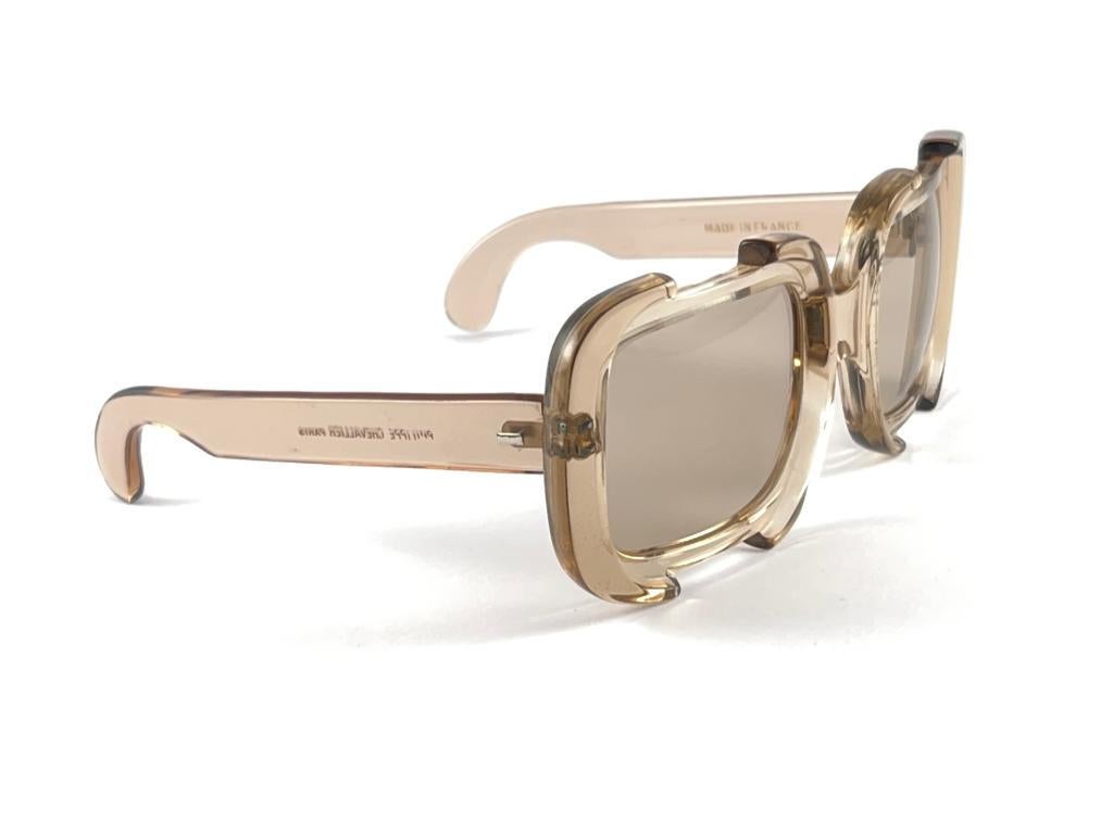 Beige Rare Vintage Philippe Chevallier Architectural Oversized 1960's Sunglasses For Sale