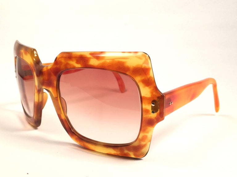 Orange New Rare Vintage Philippe Chevallier Light Tortoise Oversized 1960's Sunglasses For Sale