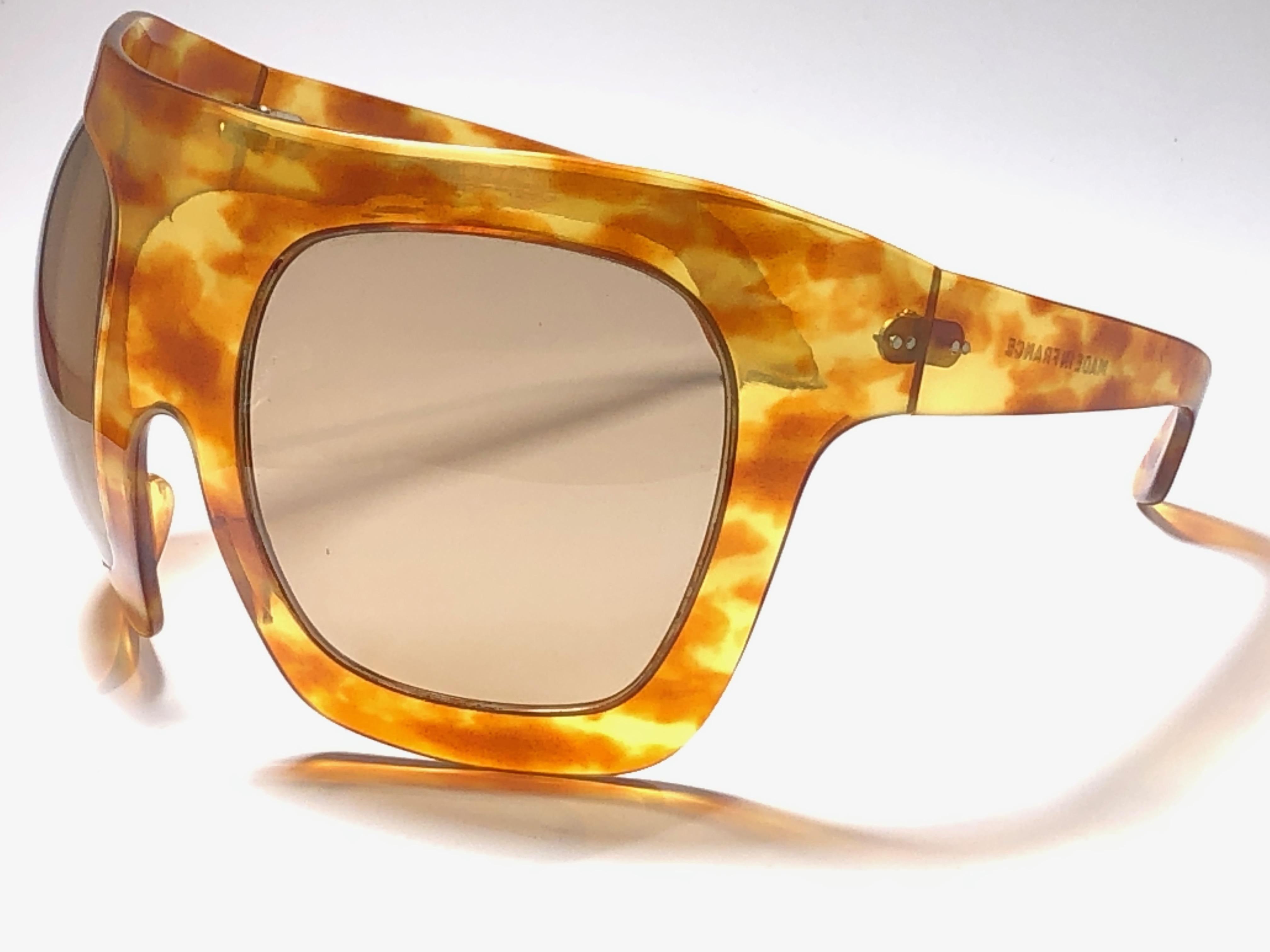 New Rare Vintage Philippe Chevallier Mask Tortoise Oversized 1960's Sunglasses For Sale 3