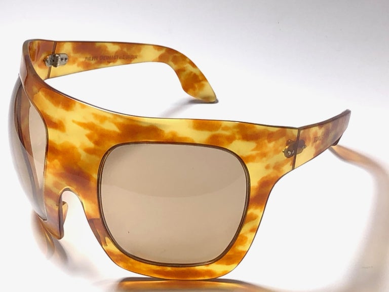 New Rare Vintage Philippe Chevallier Mask Tortoise Oversized 1960's Sunglasses In New Condition For Sale In Amsterdam, Noord Holland