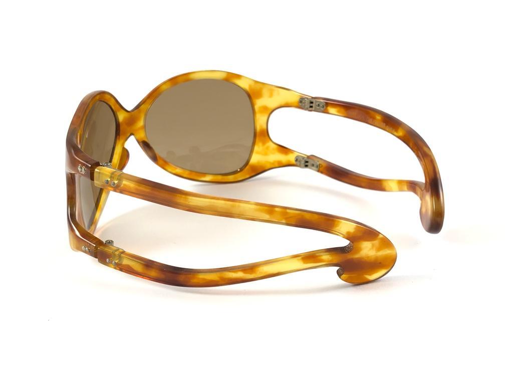 Women's or Men's New Rare Vintage Philippe Chevallier Mask Tortoise Oversized 1960's Sunglasses For Sale