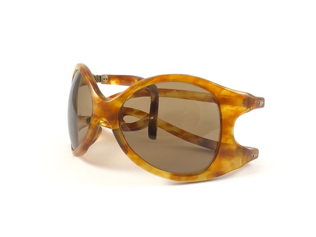 New Rare Vintage Philippe Chevallier Mask Tortoise Oversized 1960's Sunglasses For Sale 1