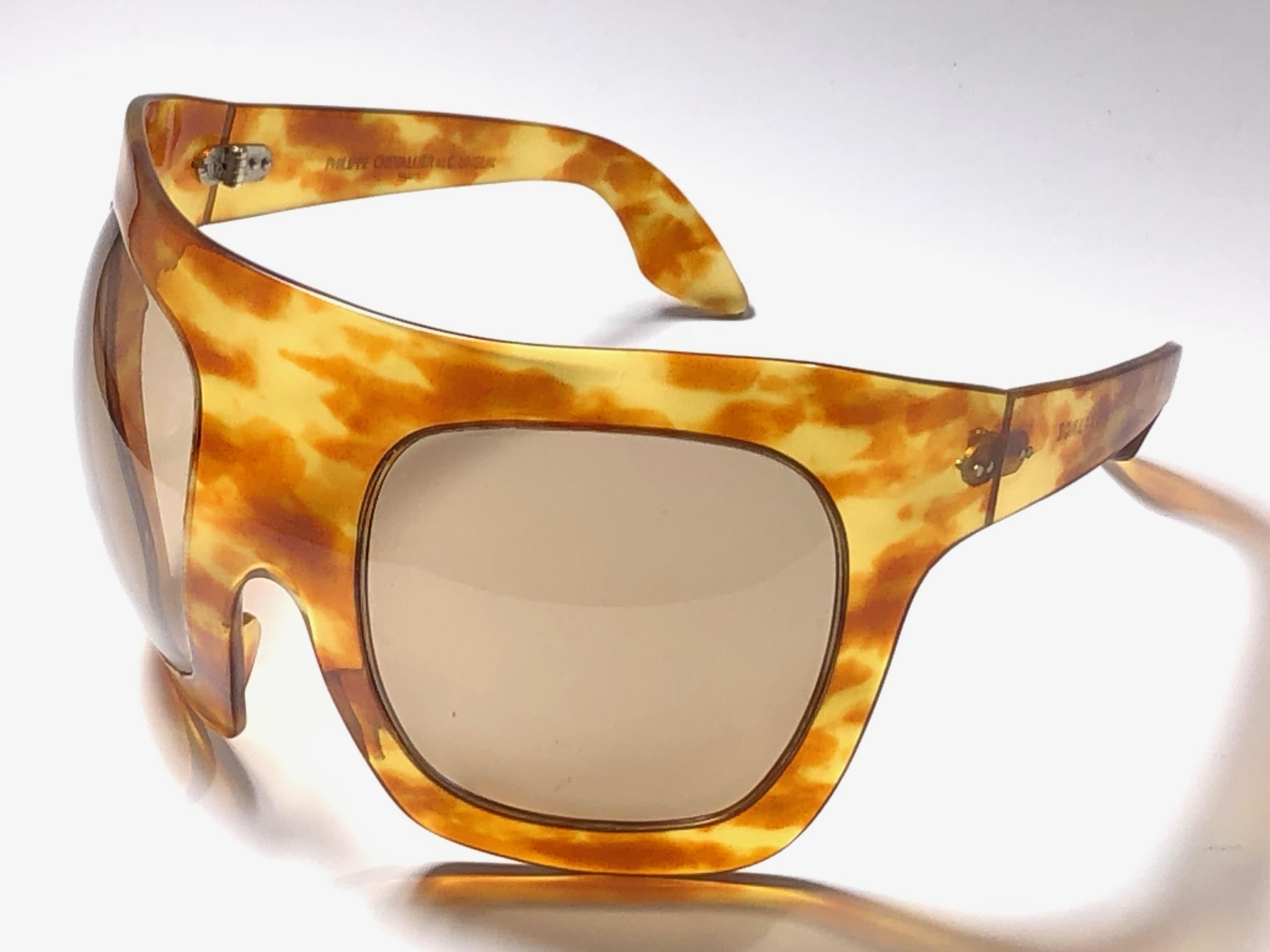 New Rare Vintage Philippe Chevallier Mask Tortoise Oversized 1960's Sunglasses In New Condition For Sale In Baleares, Baleares