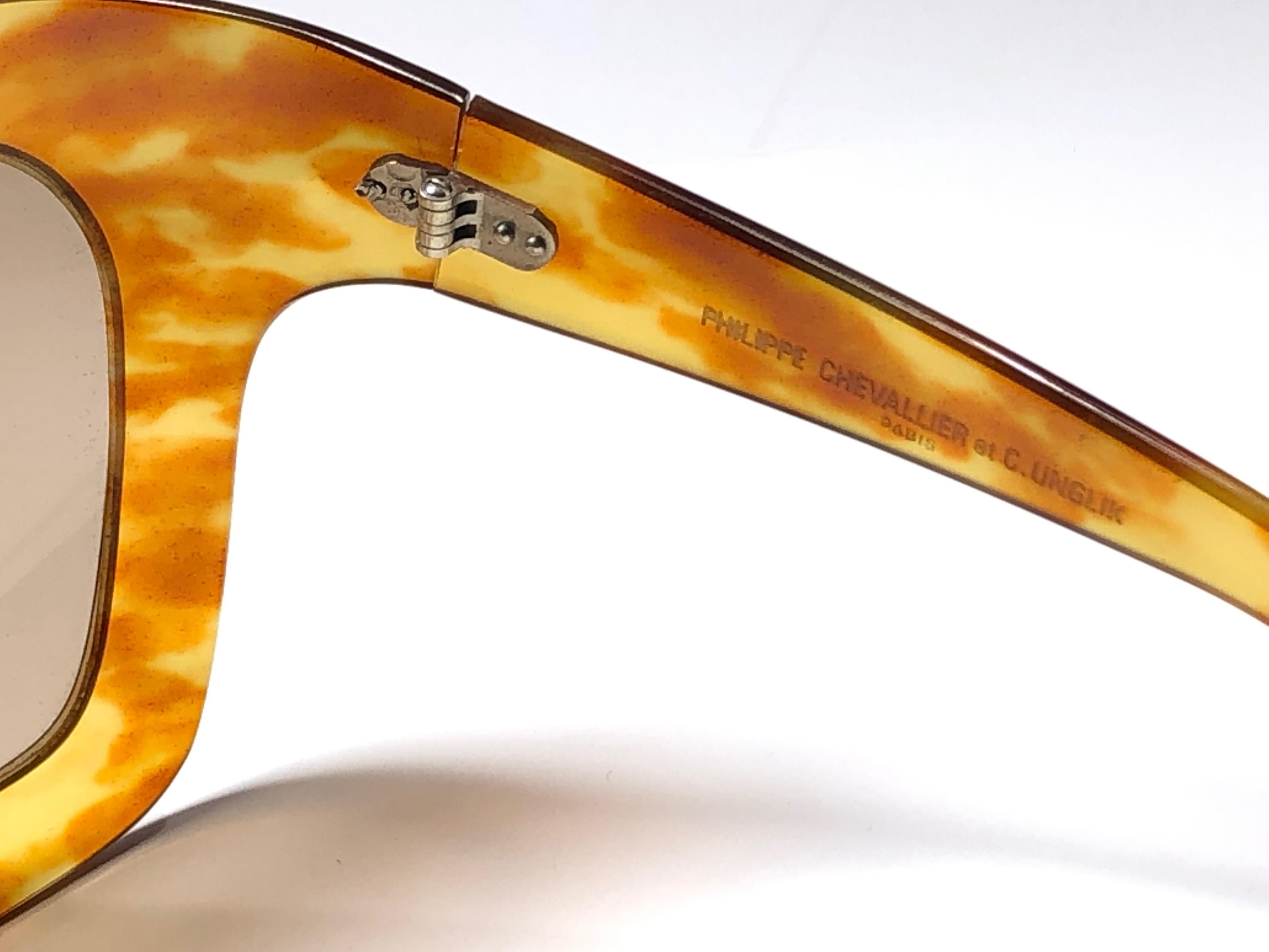 New Rare Vintage Philippe Chevallier Mask Tortoise Oversized 1960's Sunglasses For Sale 1