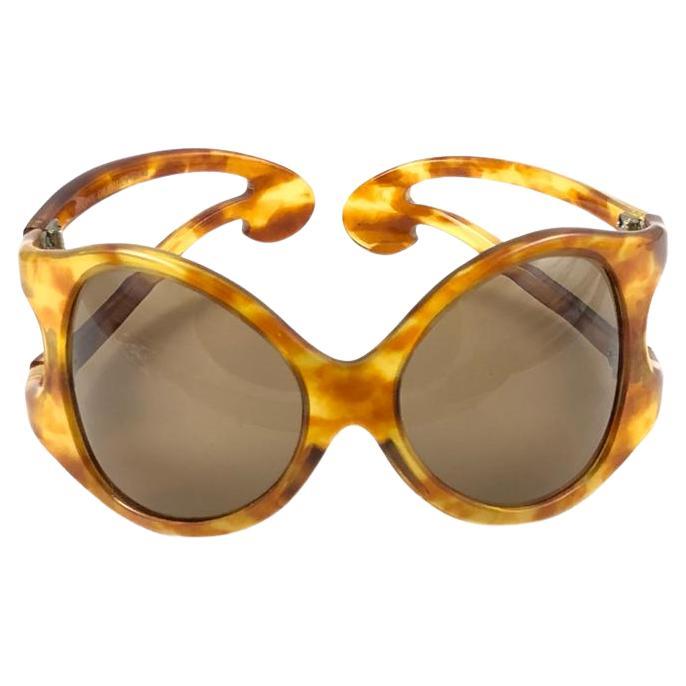New Rare Vintage Philippe Chevallier Mask Tortoise Oversized 1960's Sunglasses For Sale