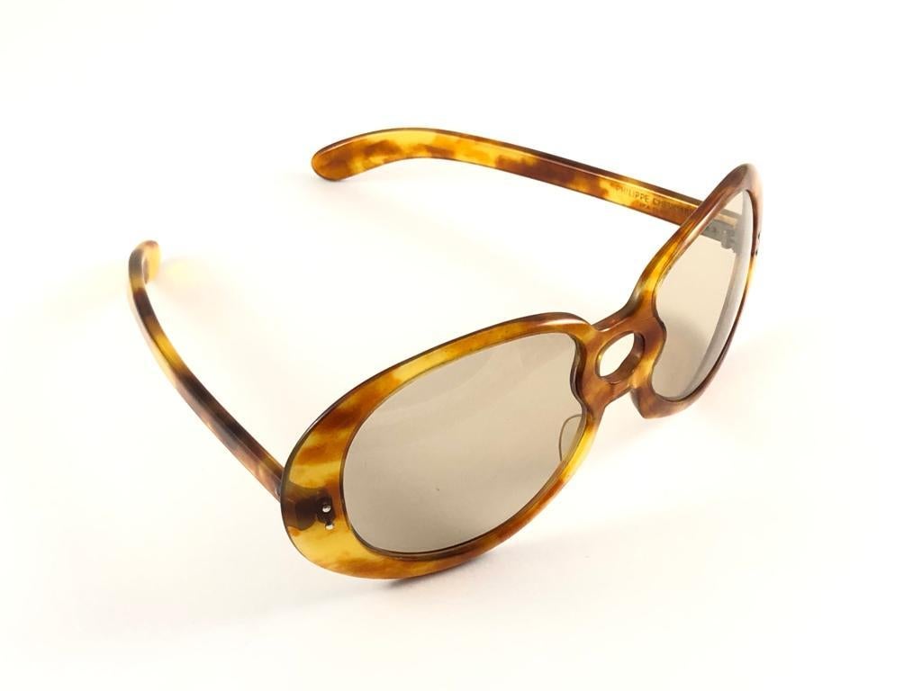 New Rare Vintage Philippe Chevallier Medium Tortoise Oversized 1960's Sunglasses For Sale 2