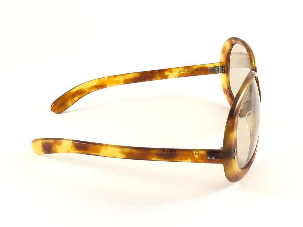 New Rare Vintage Philippe Chevallier Medium Tortoise Oversized 1960's Sunglasses For Sale 3