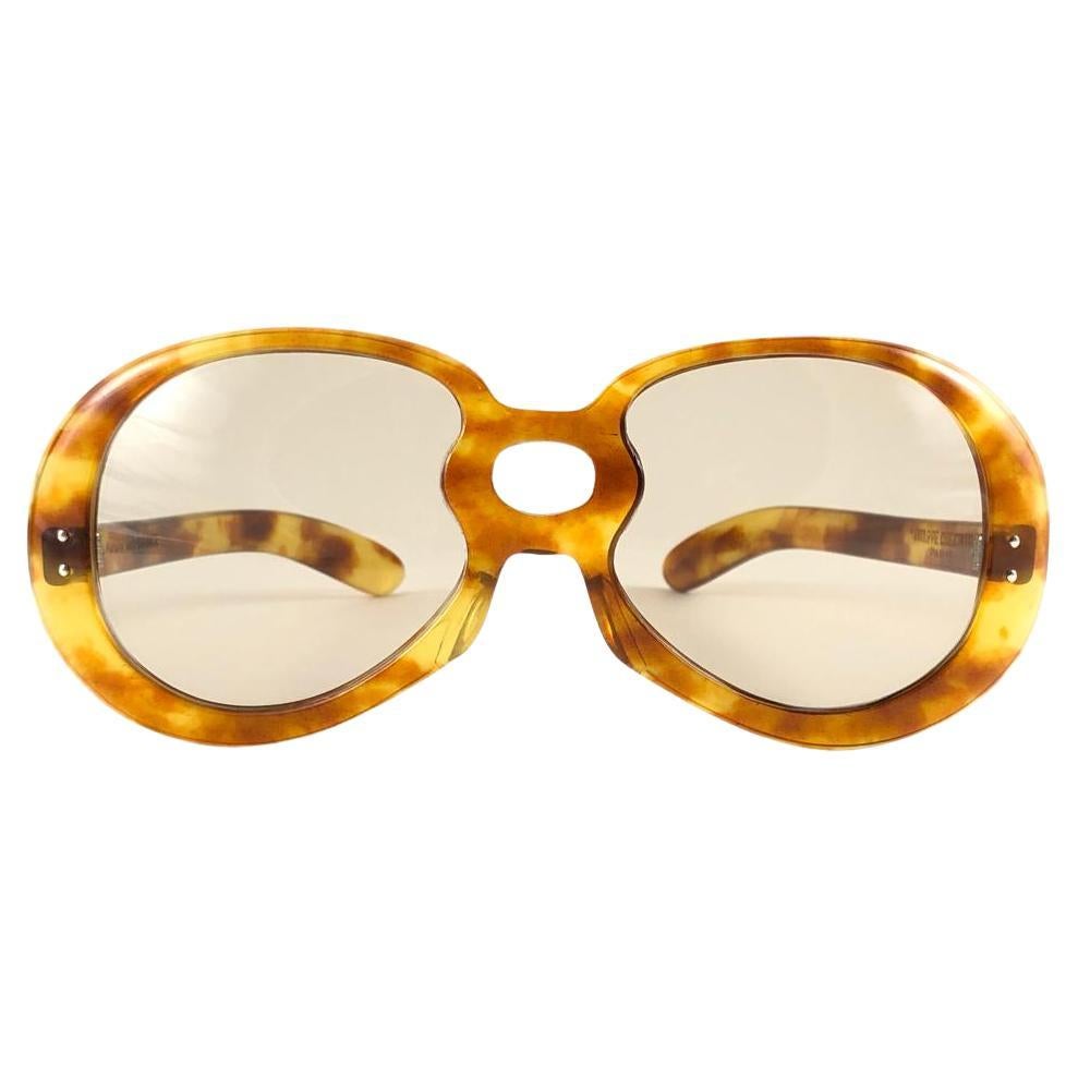 New Rare Vintage Philippe Chevallier Medium Tortoise Oversized 1960's Sunglasses For Sale