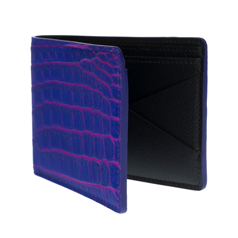 Orange New-Rare Virgil Abloh FW 2022-Multiple Wallet in Blue/Pink Crocodile leather For Sale