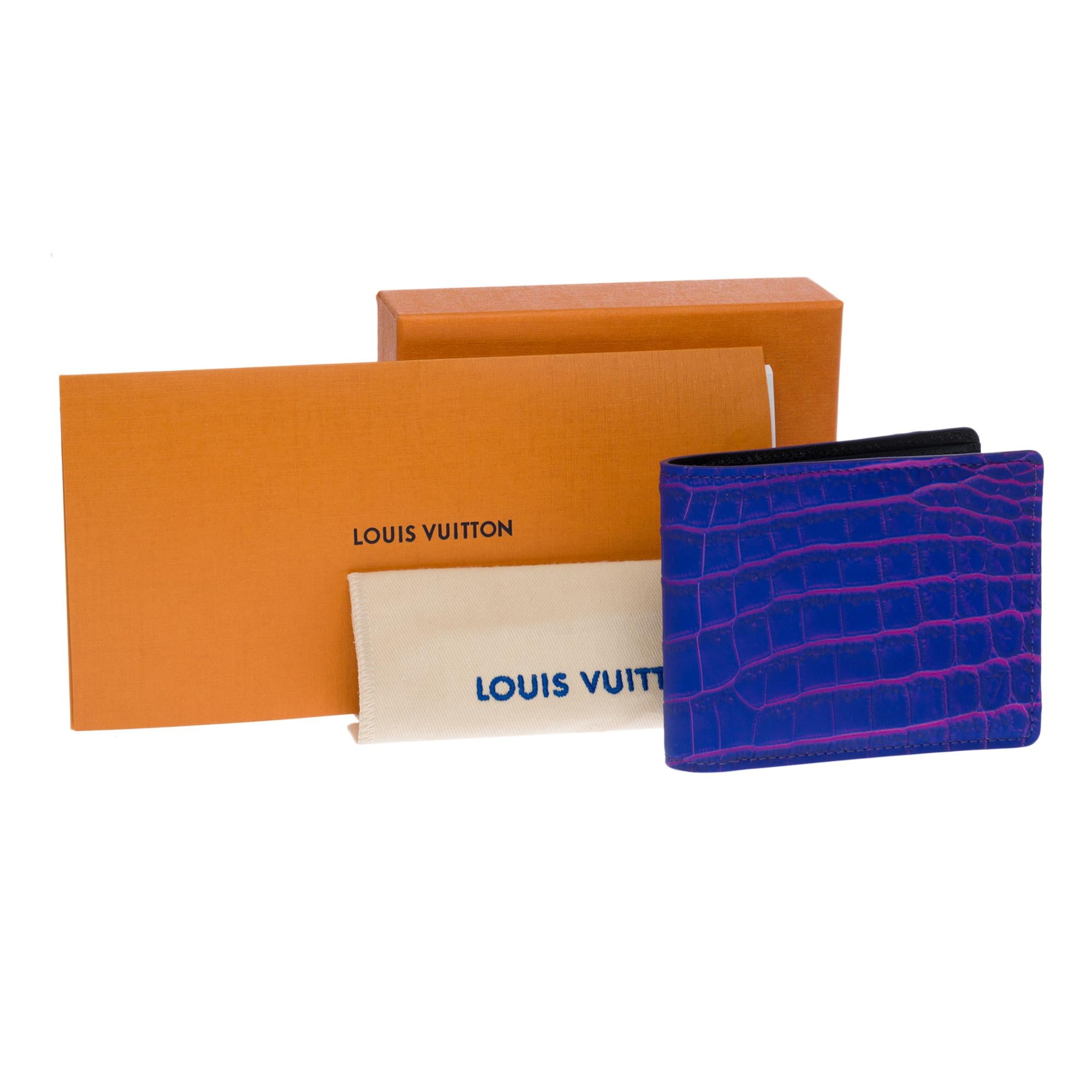 Neu-Rare Virgil Abloh H/W 2022-Multiple Brieftasche aus blauem/Rosa Krokodilleder 4