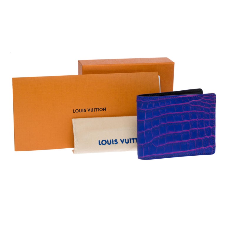 New-Rare Virgil Abloh FW 2022-Multiple Wallet in Blue/Pink Crocodile leather For Sale 4