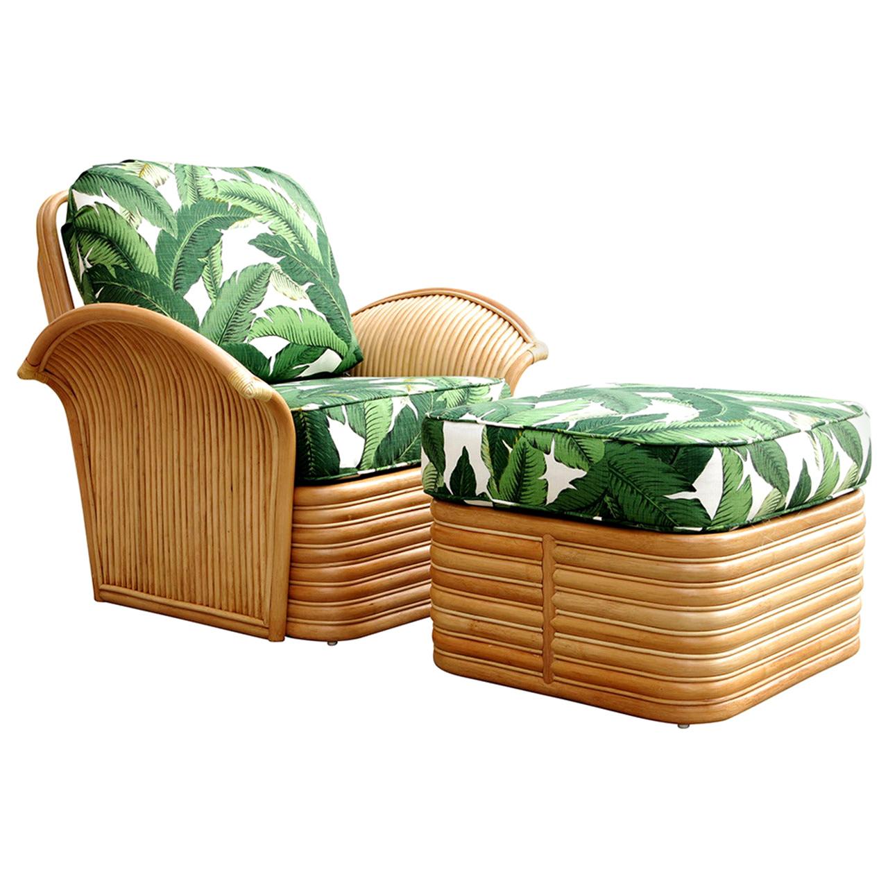 New Rattan Fan Arm Lounge Chair with Ottoman Set