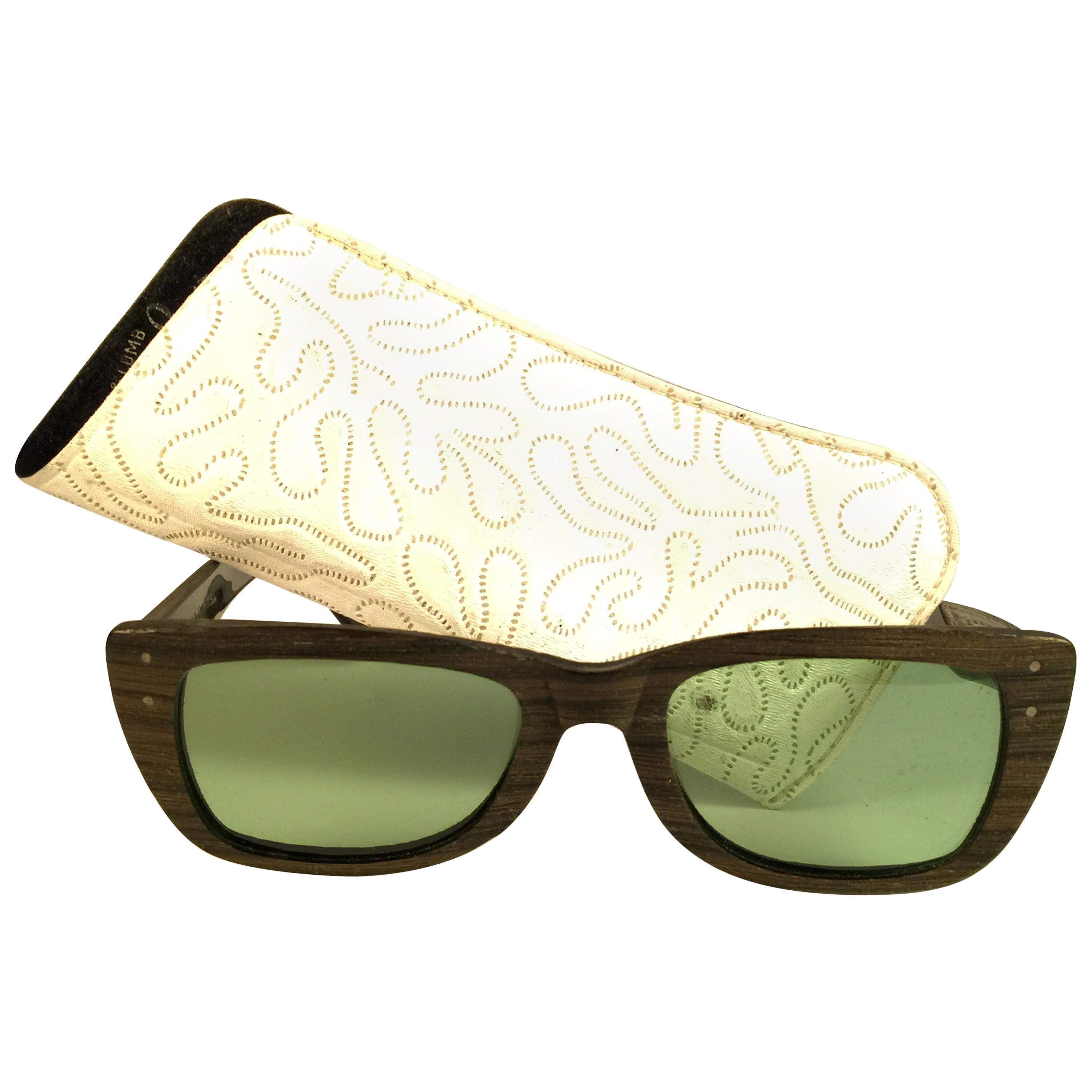 New Ray Ban Caribbean 1960's Mid Century Wood Green Lenses B&L USA Sunglasses