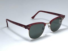 New Ray Ban Clubmaster Deep Red & Gold Edition G15 Lens B&L USA 80's Sunglasses