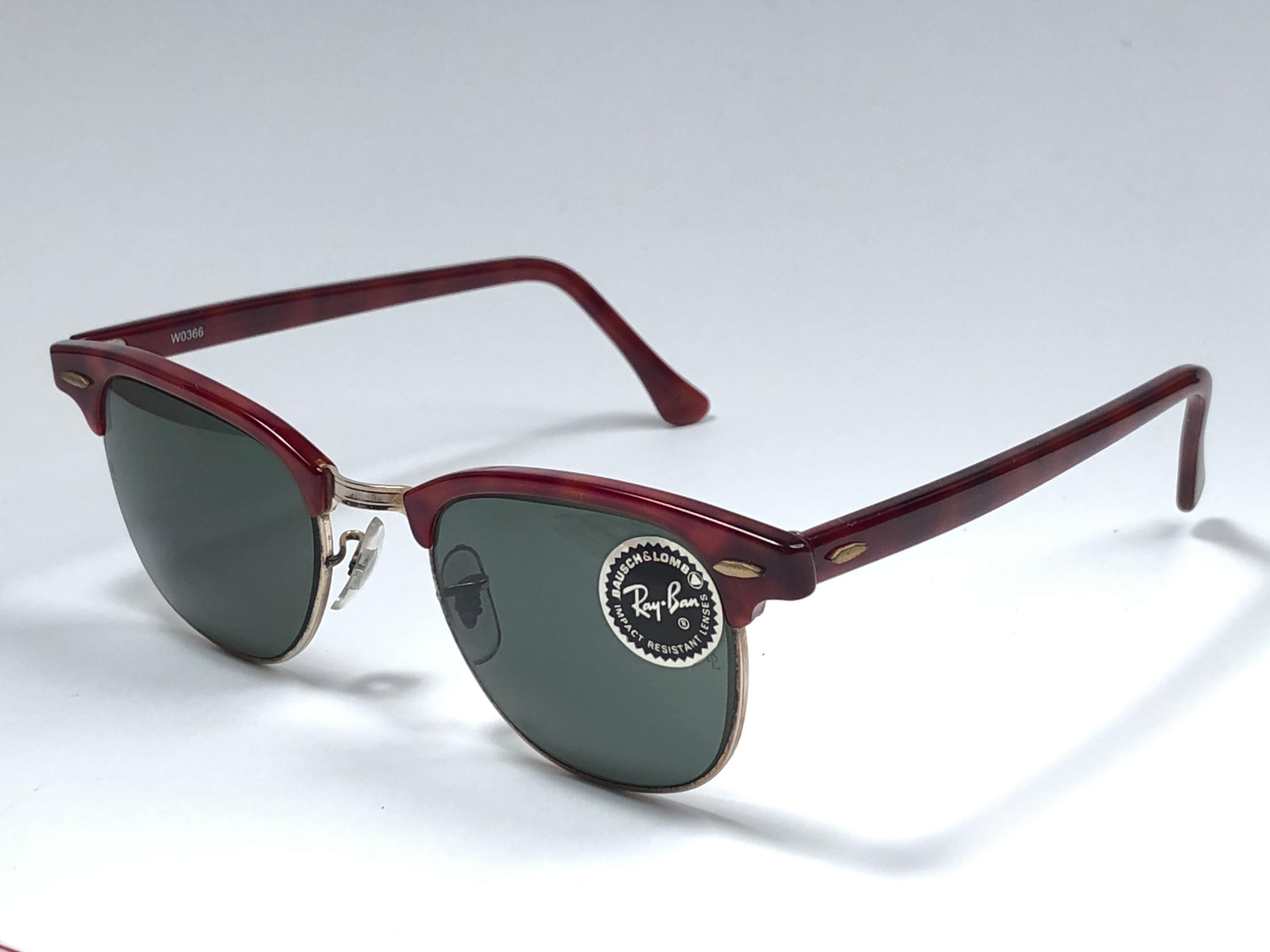 Gray New Ray Ban Clubmaster Deep Red & Gold Edition G15 Lens B&L USA 80's Sunglasses