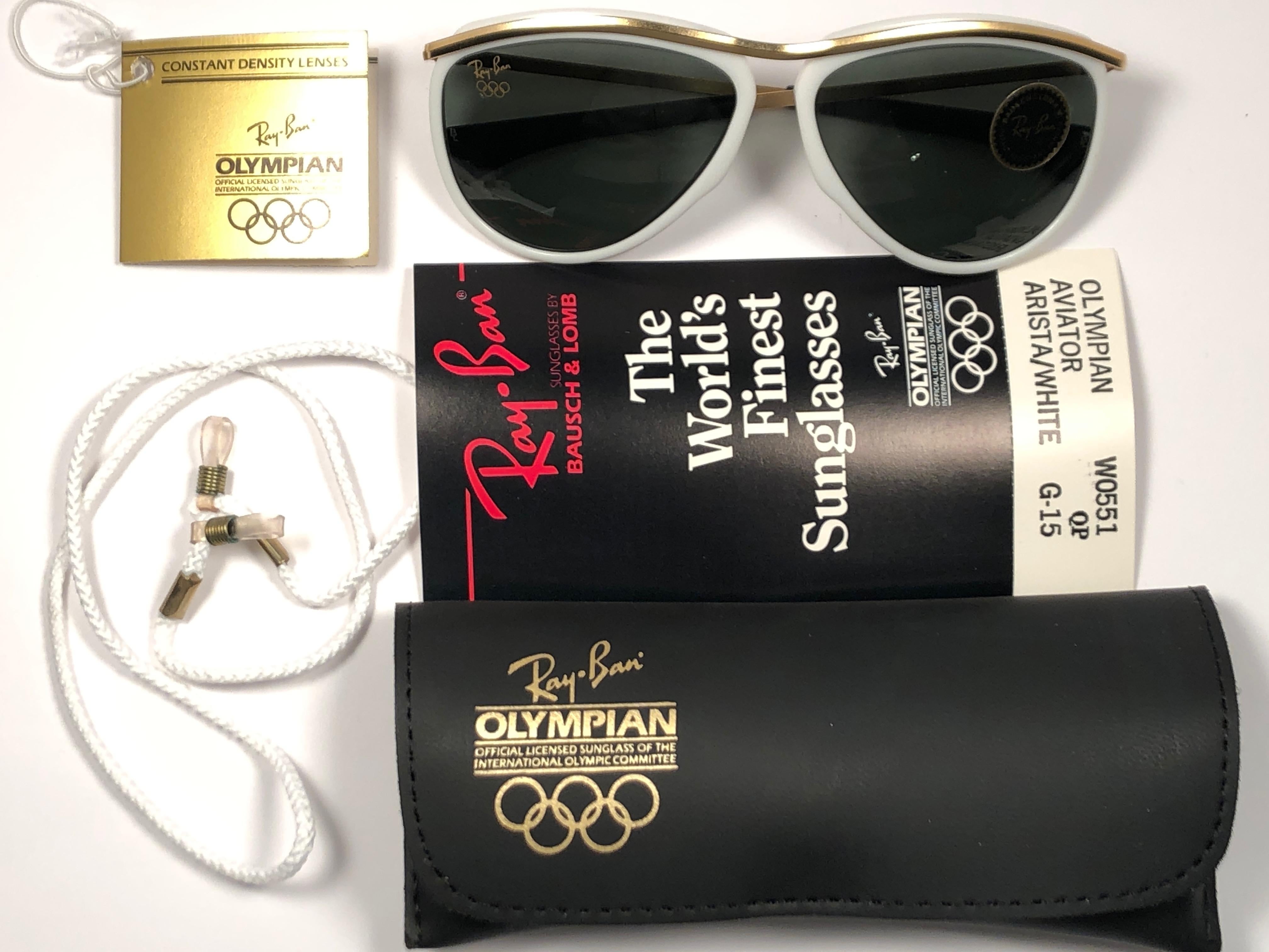 Black New Ray Ban Olympics Series White & Gold G15 Lenses 1992 B&L USA 80's Sunglasses For Sale