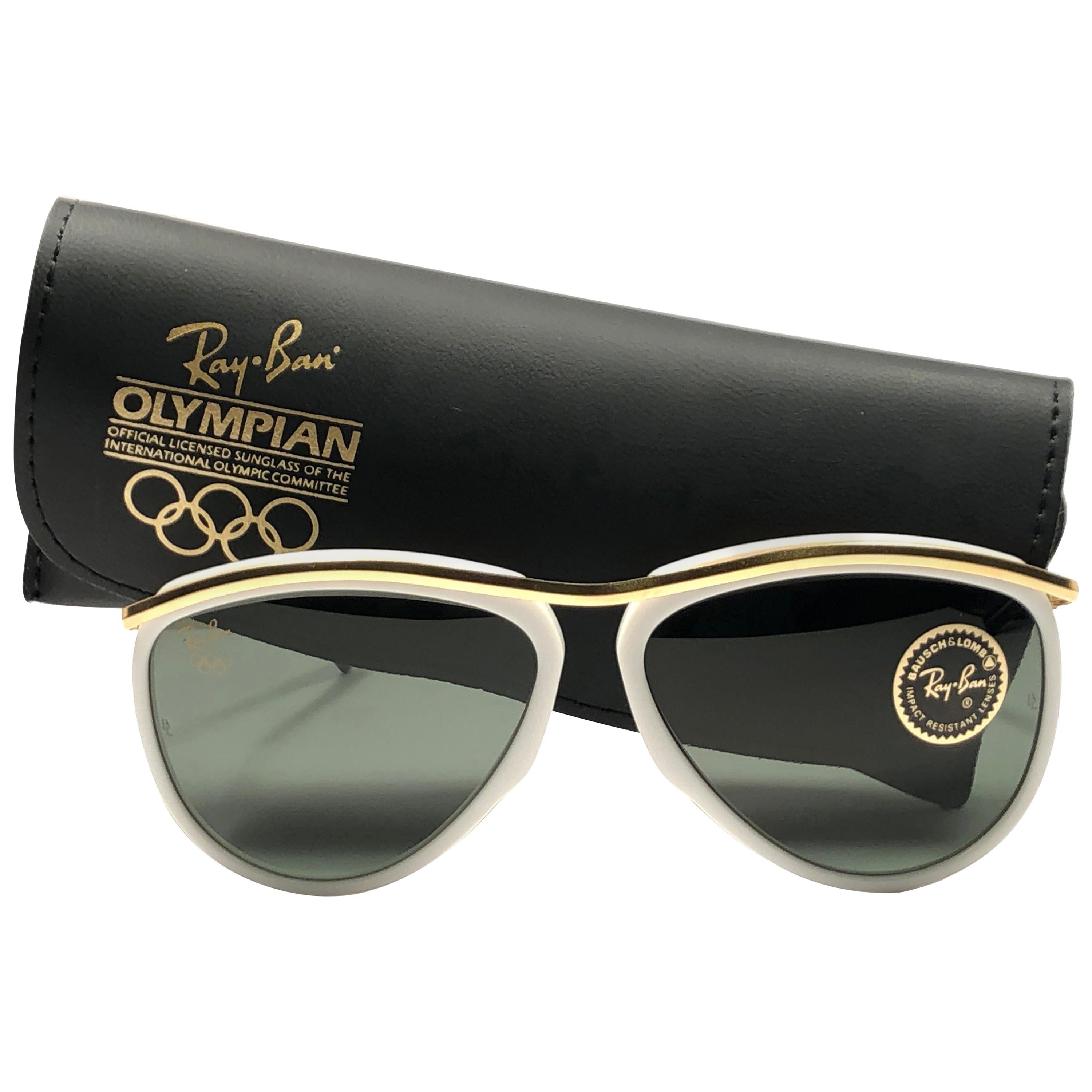 New Ray Ban Olympics Series White & Gold G15 Lenses 1992 B&L USA 80's  Sunglasses
