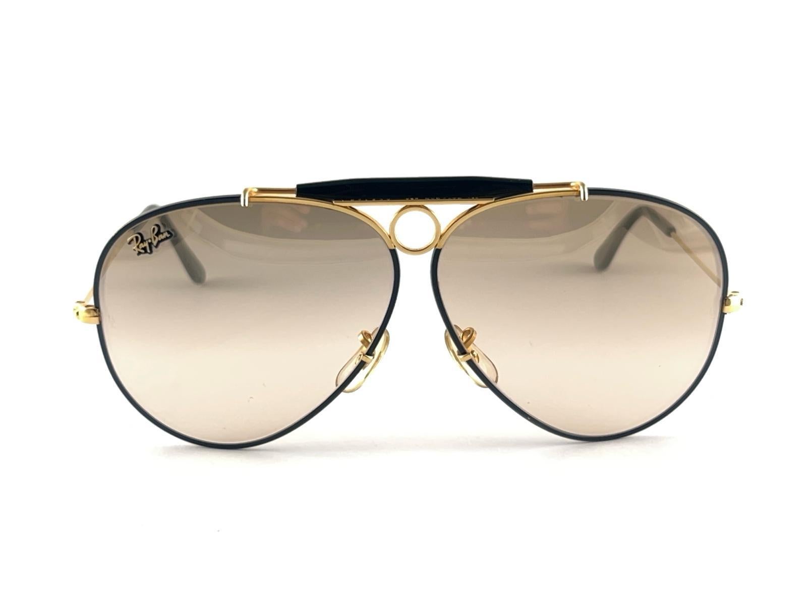 New Ray Ban Precious Metals 24K Gold & Black Shooter 62Mm USA Sunglasses For Sale 8