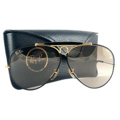 Vintage New Ray Ban Precious Metals 24K Gold & Black Shooter 62Mm USA Sunglasses
