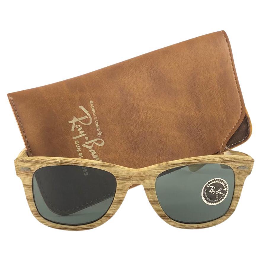 New Ray Ban The Wayfarer Woodies Driftwood Edition Collector USA 80's Sunglasses For Sale