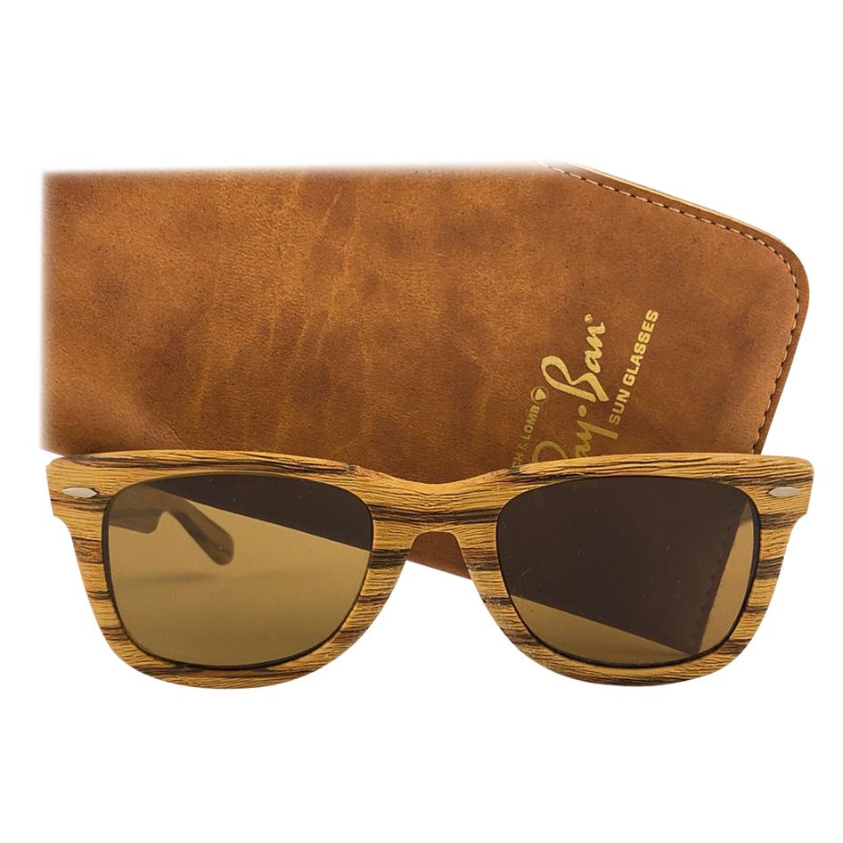 New Ray Ban The Wayfarer Woodies Teak Edition Collectors USA 80's Sunglasses
