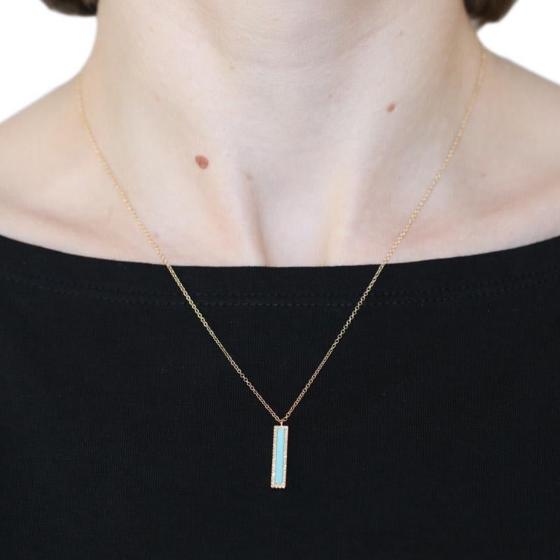 Rectangle Cut Turquoise and Diamond Halo Pendant Necklace 14 Karat Gold In New Condition In Greensboro, NC