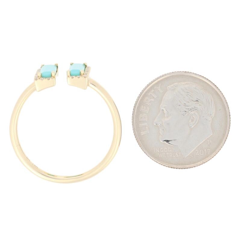 Rectangle Cut Turquoise and Diamond Open Ring, 14 Karat Yellow Gold Modern 1